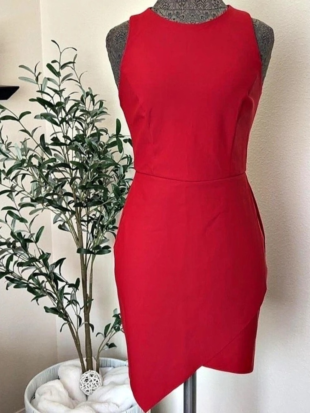bebe Asymmetrical Mini Dress in Red Size Medium Like New